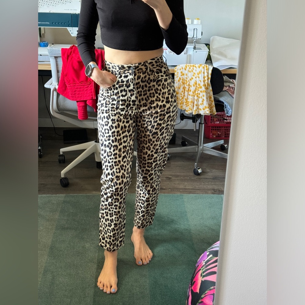 Mango Leopard Print Cropped Pants - image 1